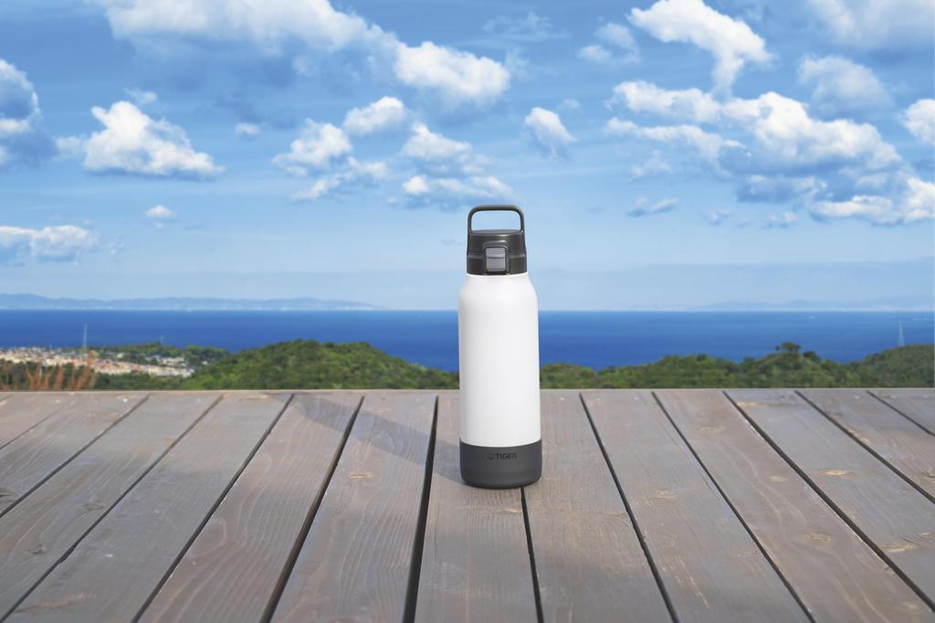 Термос Tiger с вакуумной изоляцией из нержавеющей стали, бутылка для воды, легко открывается, подходит для спортивных напитков, большая широкая бутылка для холодного хранения, белая бутылка,