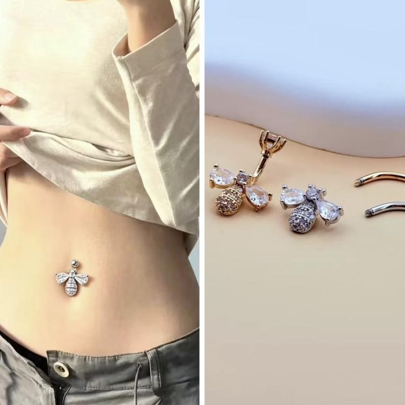 Stainless Steel Belly Button Ring Shiny CZ Flower Design Sweat Resistant Body Piercing Jewelry for Beach Pool