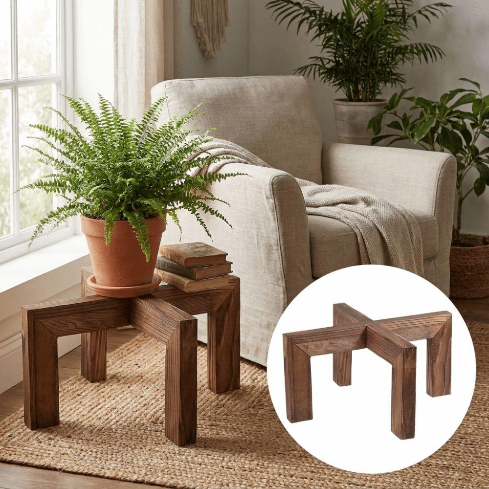 Cross Frame Wooden Plant Stand Pine Wood Tabletop Plant Shelf Indoor Pot Holder Desktop Display