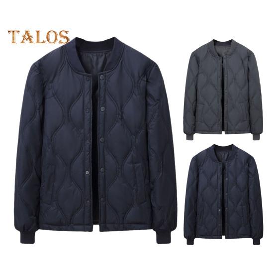 Мужское пуховое пальто с воротником-стойкой, длинными рукавами, застежкой на пуговицы, однотонная куртка с боковыми карманами, стеганая верхняя одежда для отдыха на открытом воздухе