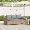 VidaXL Garden Sofa with Cushions 3-Seater Beige Wicker, Outdoor Sofa, Garden Furniture, Patio Furniture, 4104175