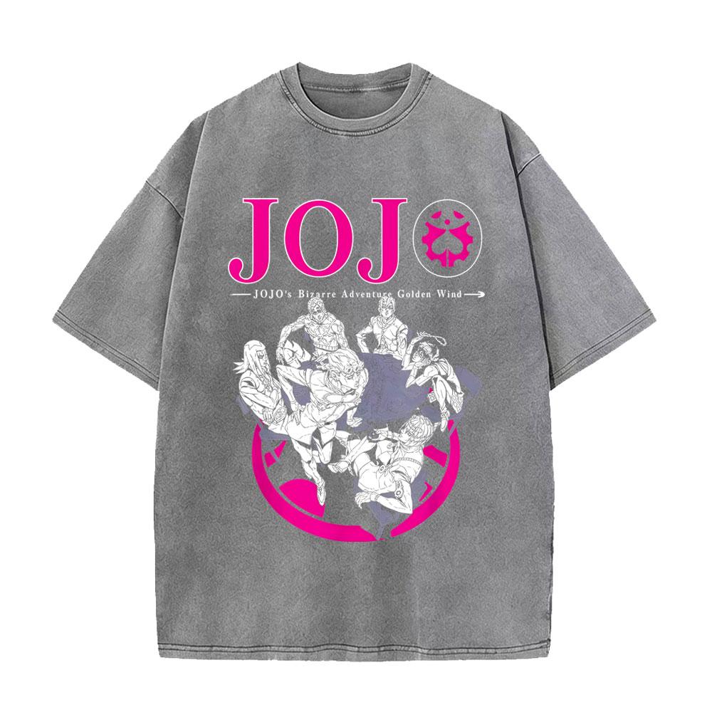 Стирка Винтажная Аниме Jojo Bizarre Adventure Футболка Ретро Манга Giorno Giovanna Футболки Мужские Повседневные Мультяшные Оверсайз Футболки