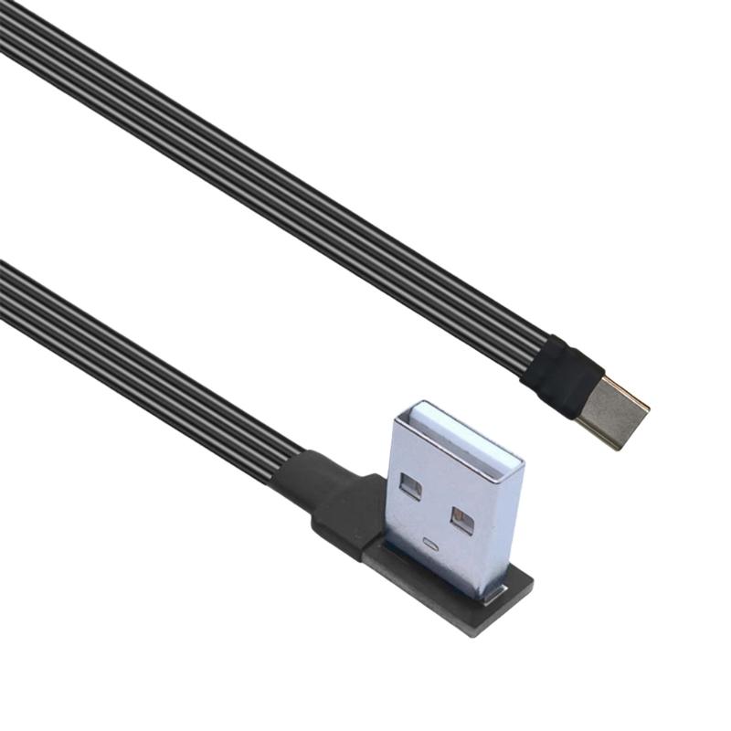 Плоский гибкий Г-образный 90 градусов USB Male на Type C Кабель для зарядки и передачи данных 10 Вт для мобильного телефона ноутбука