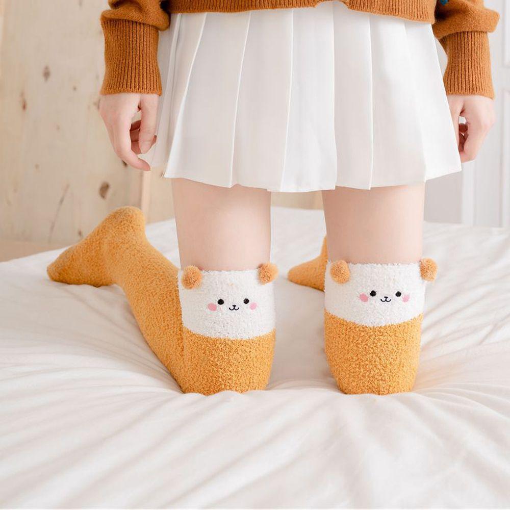Bear Autumn Winter Women's Fashion Stockings Floor Socks Coral Fleece Socks Sleep Sock