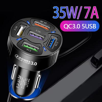 5 портов Usb Автомобильная зарядка 35 Вт Быстрая мини-быстрая зарядка 7a для Iphone 13 12 Xiaomi Huawei Samsung Адаптер зарядного устройства для мобильного телефона в автомобиле