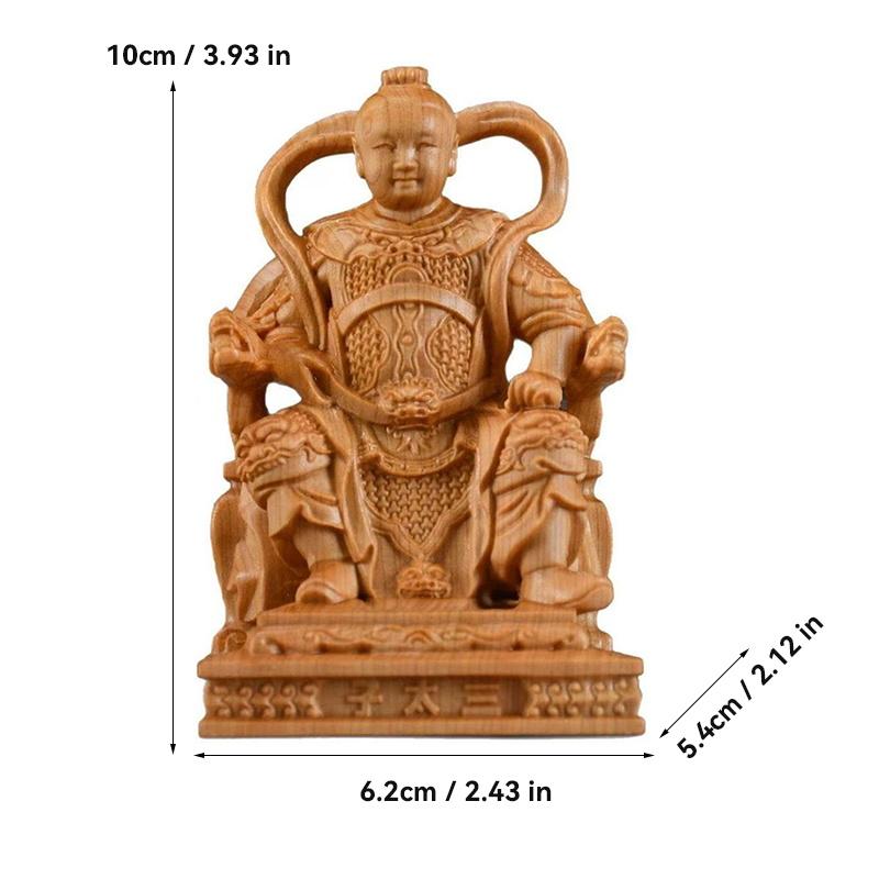 Wood Carving Marshal Nezha, Third Prince Figurine Chinese Mythological Figures Home Room Office Wealth Luck Feng Shui Decor