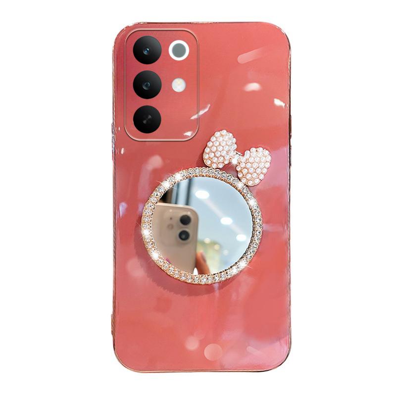 For Realme C85 Pro Case Soft Plating brick inlaid pearl butterfly makeup mirror Smooth Electroplated For Realme C85 Back Cover