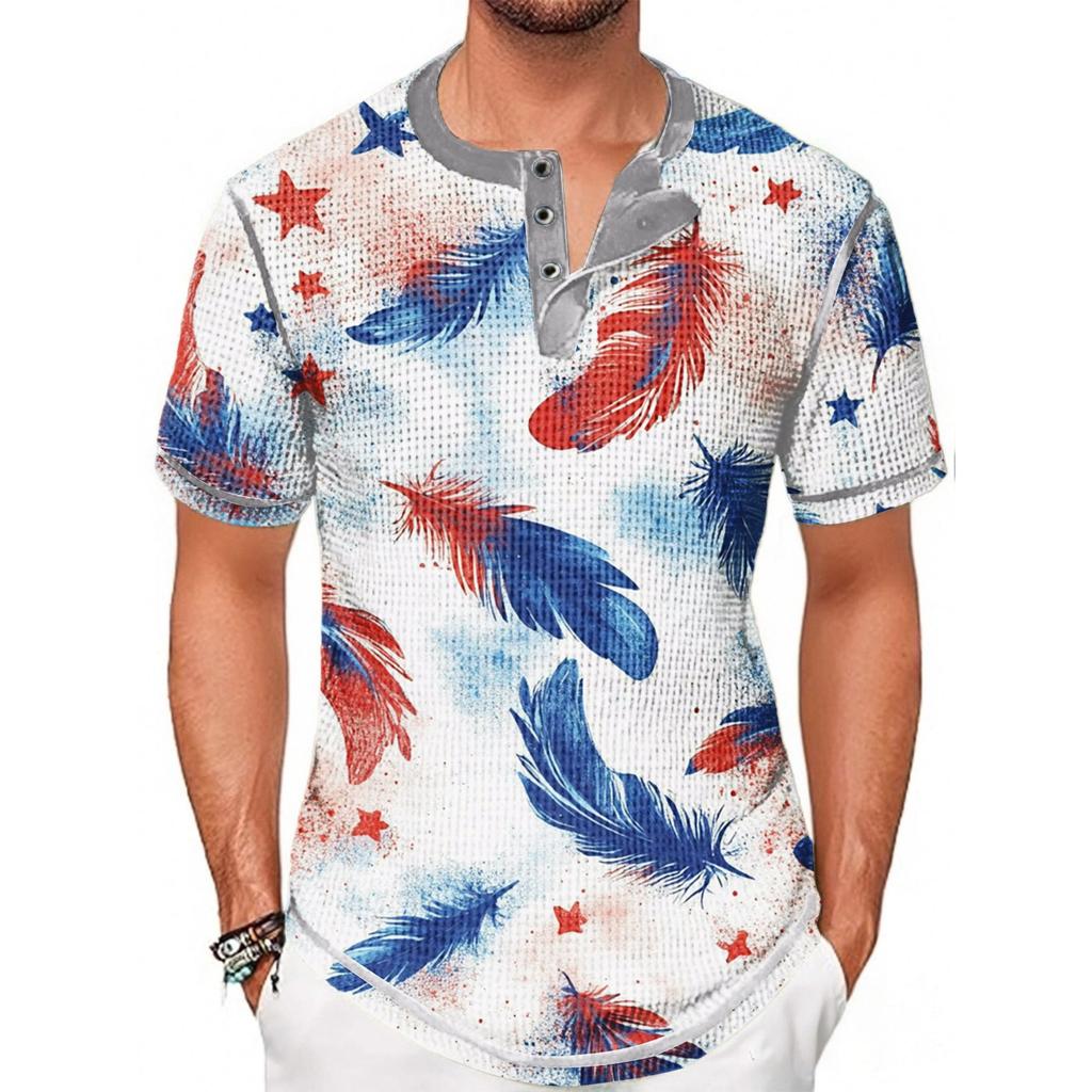 Летняя мужская футболка с воротником-стойкой и короткими рукавами с принтом «День независимости»