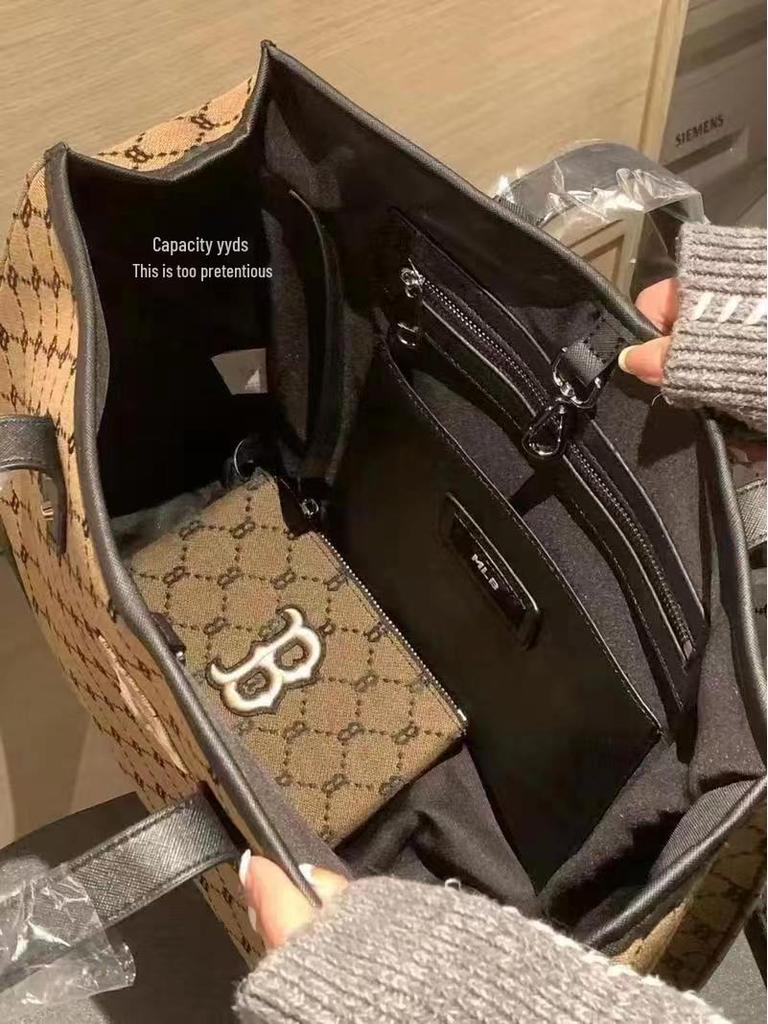 New Korean MLB Full-Logo NY Tote Bag: All-Over Print, Large Capacity, Versatile Shoulder Handbag