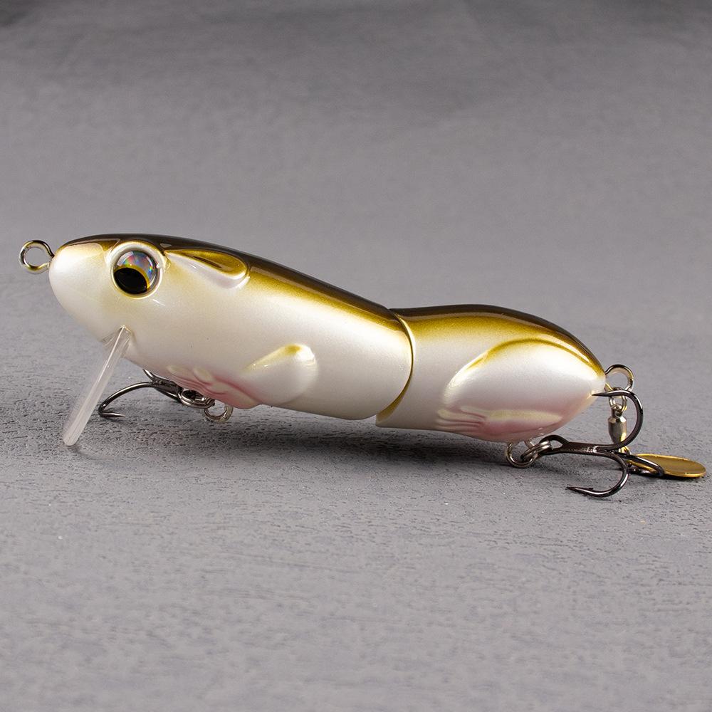 10cm 33g Floating Jointed Mouse Fishing Lure with Spinning Blade, Realistic Topwater Hard Bait Treble Hooks for Bass Freshwater Fishing