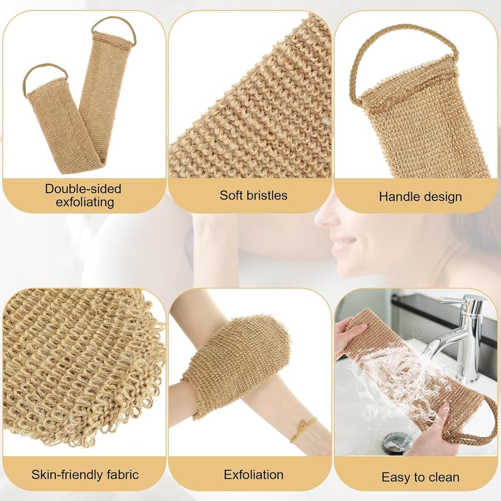 100% Natural Exfoliating Hemp Back Scrubber, Bath & Shower Body Brush Scrubber with Handle