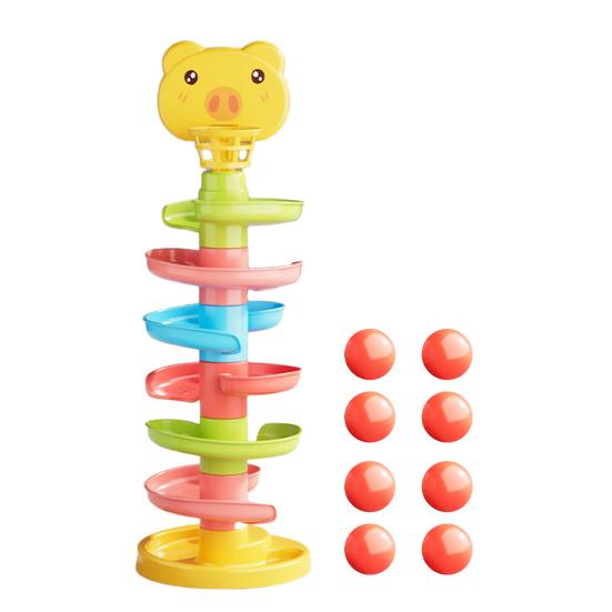 Kids Ball Drop Tower 2/3/5/7/9 Layers Cartoon Pig Marble Run Track Toy Toddlers Boys Girls Educational Rolling Ball Slide Toy