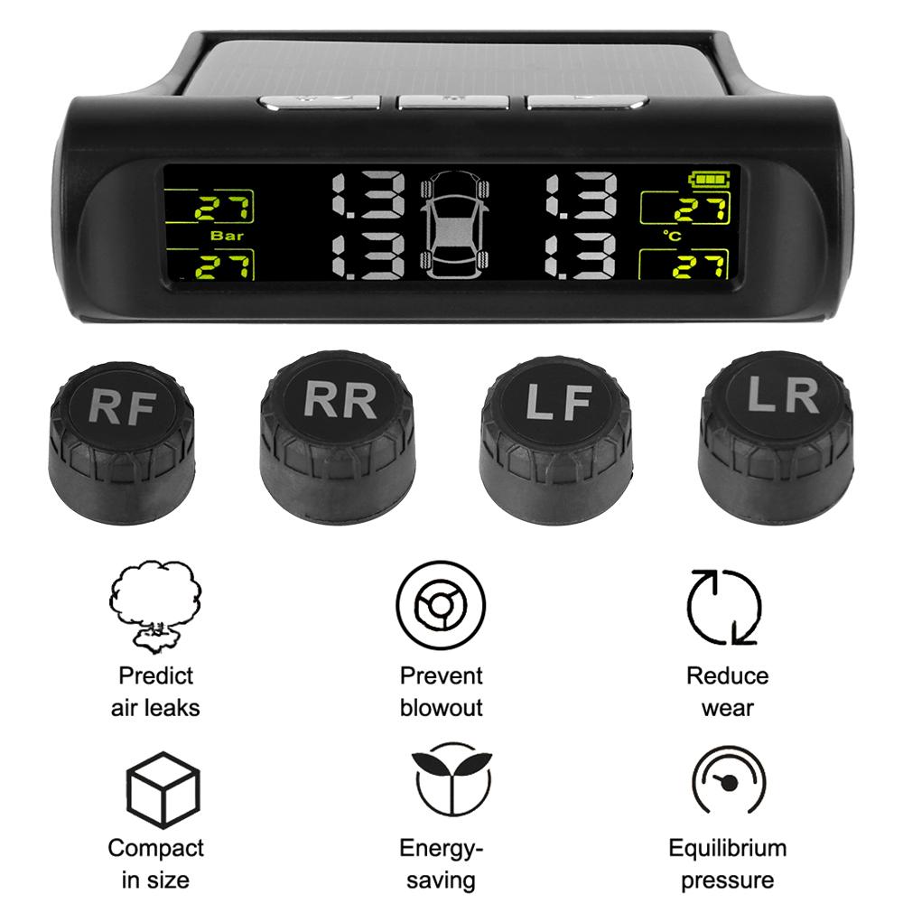Tyre Temperature Monitor Universal Auto Security Alarm Systems Car Tire Pressure Monitoring System USB / Solar TPMS 0-6Bar