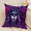 Sugar Skull Girl Cushion Cover Soft Plush Fabric DoubleSided Printed Sofa Cushion Cover for All Seasons Home Decor Gift