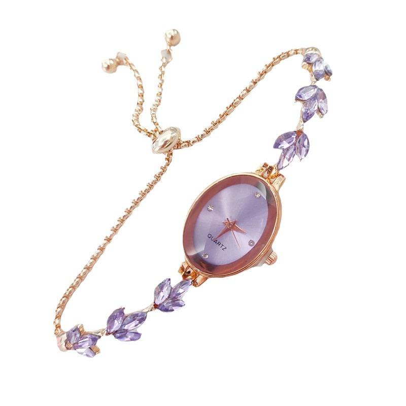 Wheat Ears with Diamonds and Leaves Women's Watch Freely Adjustable Pull-out Violet Bracelet Women's Watch