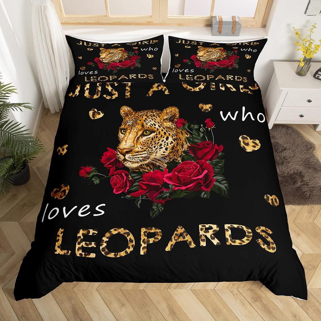 Комплект постельного белья с леопардовым принтом King Red Rose African Safari Animals Покрывало из микрофибры Rose Floral Cheetah Jungle Print Комплект постельного белья