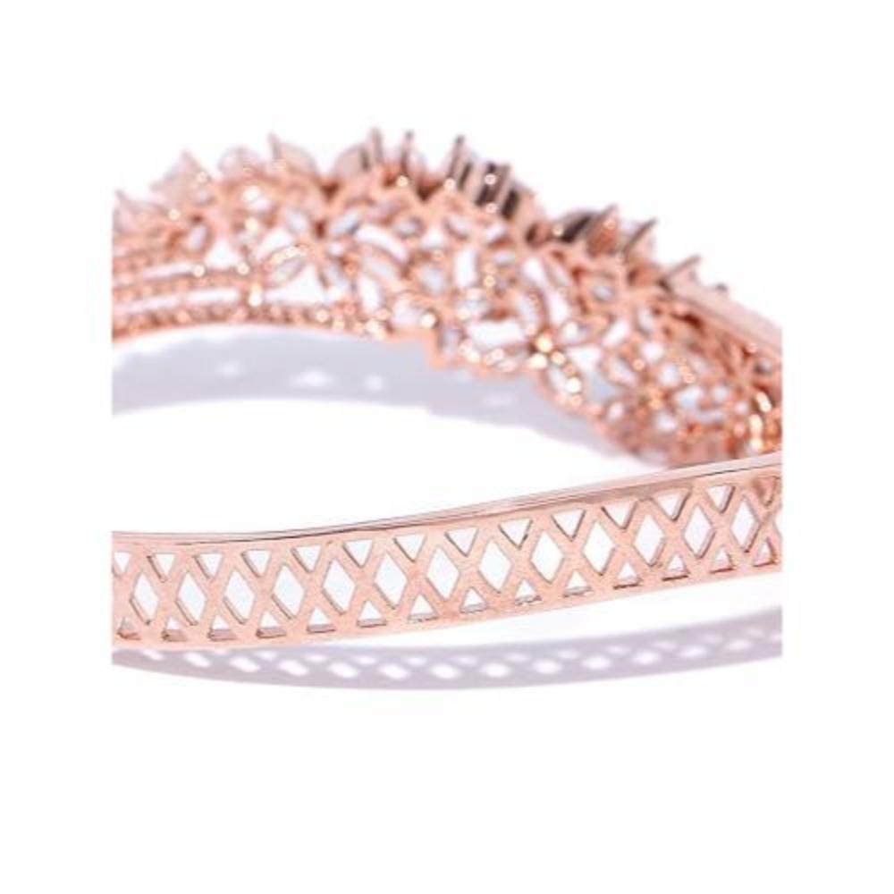 Браслет из розового золота с цветочным узором для женщин | Американские бриллианты | Браслет-браслет Kada для девочек | Застежка Interlock | Один размер подходит всем