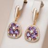 Geometric Purple Zircon Hollow Women Pendant Earrings White Zircon Texture Vintage Luxury Jewelry Wedding Party Bling Earrings