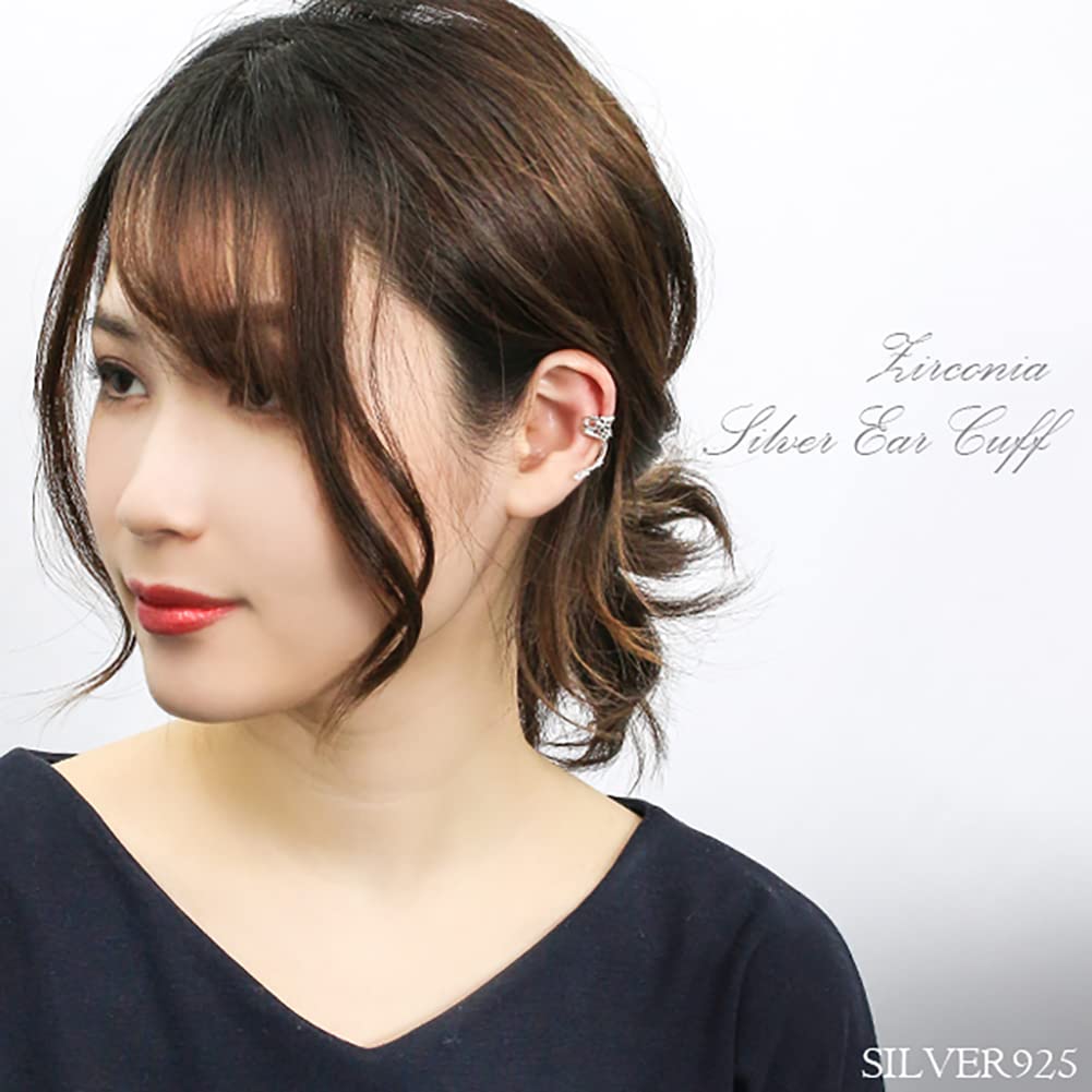Shinjuku Gin no Kura Flower and Zirconia Silver 925 Ear Cuff (Single Earring) - Simple Design for Women