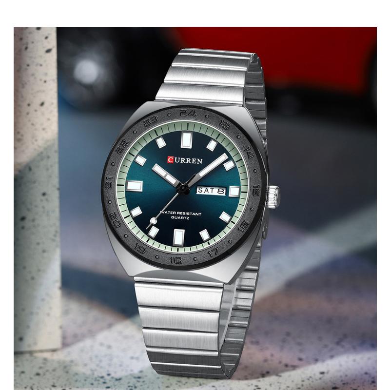 CURREN Роскошные мужские часы, новый дизайн, нержавеющая сталь, светящийся дисплей недели, календарь, водонепроницаемые часы для мужчин
