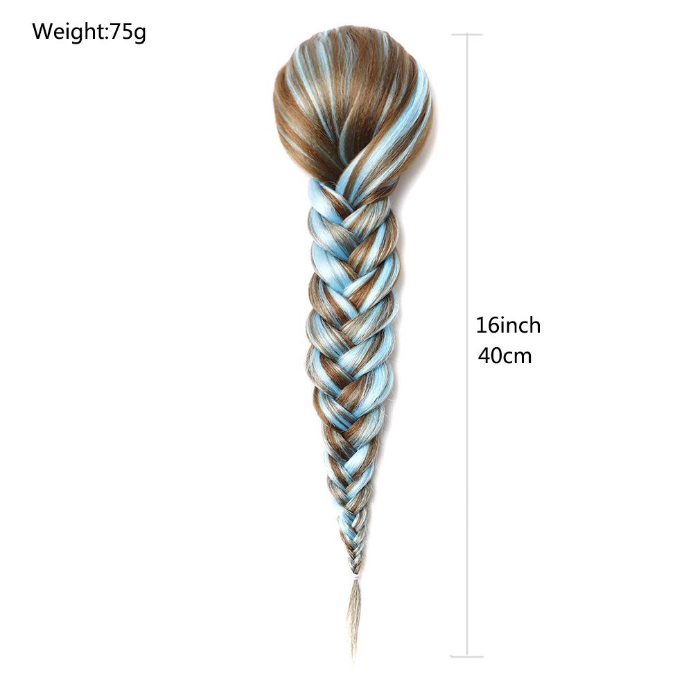 Jeedou Ponytails Hair Braided Plaited Fishtail Fishbone Drawstring Ponytail Extension Rainbow Colorful Chignon Hairpiece