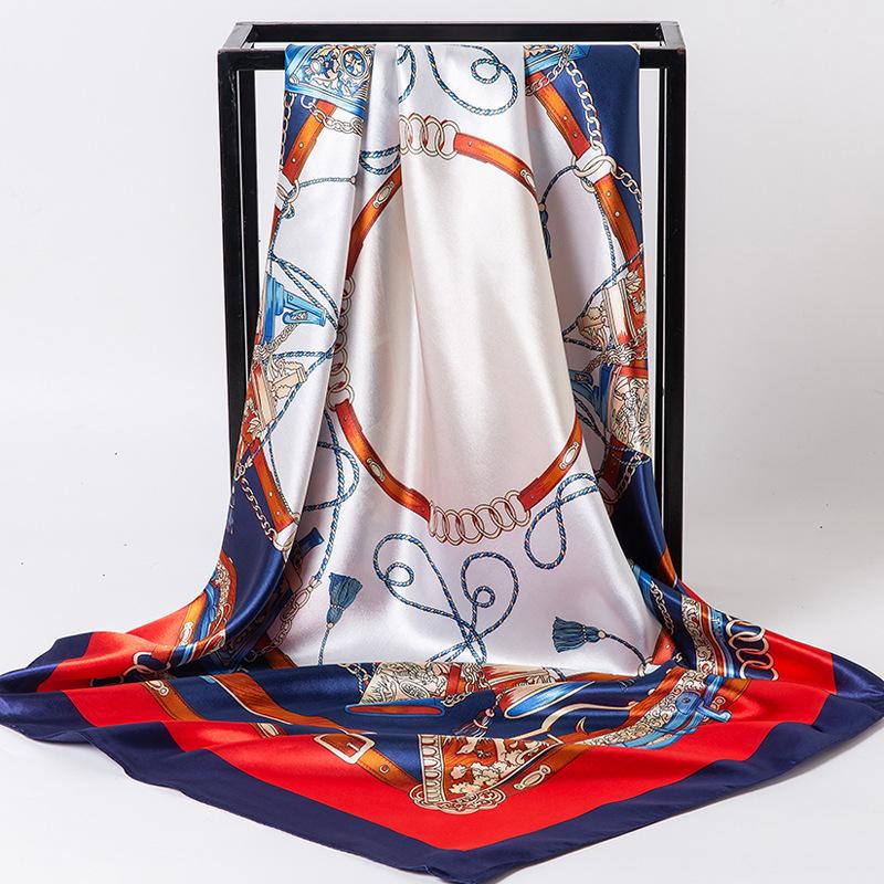 Spring/Summer New Women'S Silk Scarf 90 * 90cm Simulated Silk Twill Square Scarf Fashion Printed Large Square Scarf Professional Scarf
