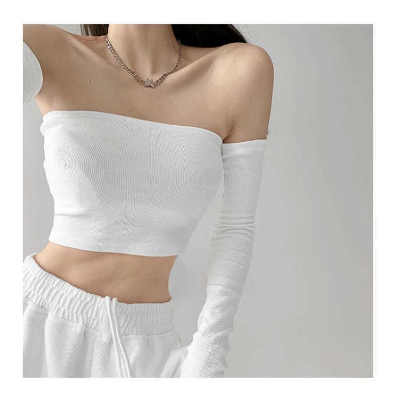 Уличная сексуальная женская футболка с обернутой грудью, модная женская клубная вечеринка со съемными рукавами и длинными рукавами