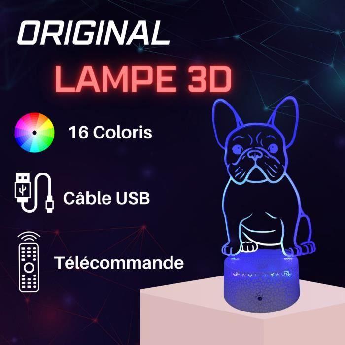 Lampe de chevet - 3D LED - Bouledogue Français - Veilleuse tactile - 16 couleurs - Décoration intérieure
