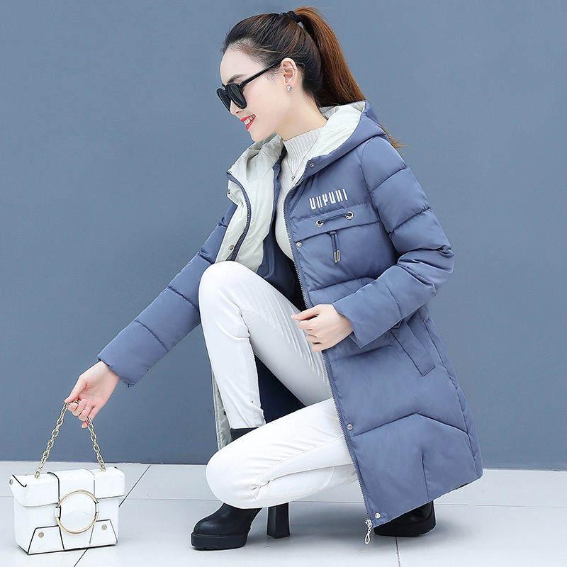 Plus Size  Winter Casual Hooded Jacket Parkas for Women Warm Letter Print Long Female Coat Zipper Outerwear