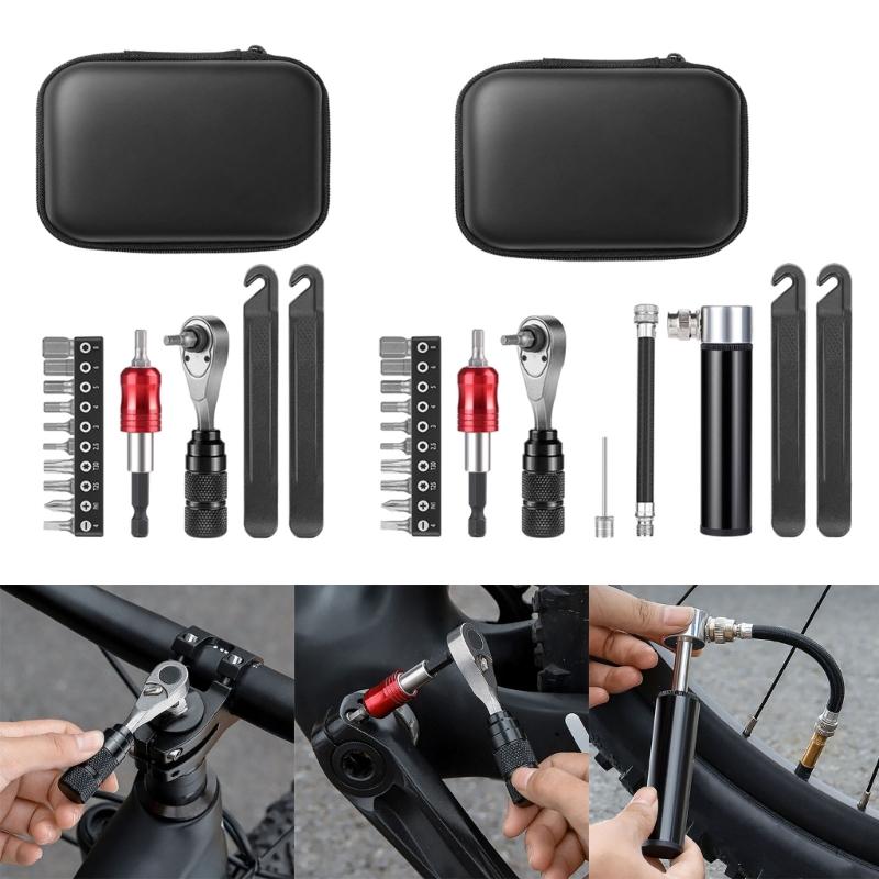 Bicycles Repair Tool Portable Ratchet Wrench Pump Tire Lever Maintenance Tool with Storage Bag Cycling Accessories