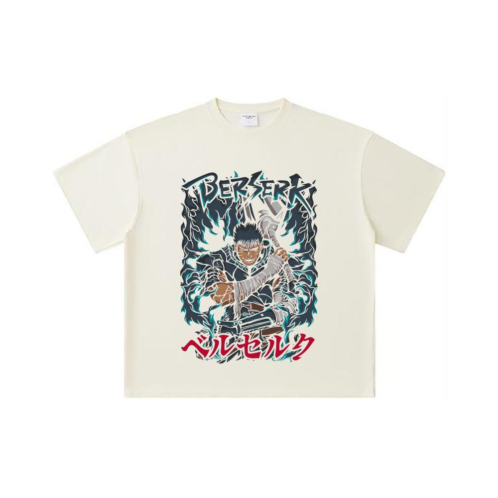 260 GSM Double Yarn 32 Count 100% Cotton Berserk V10 Print Unisex Heavy Cotton T Shirt