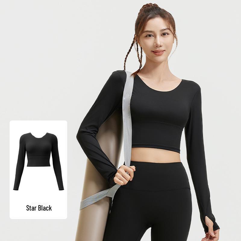 Верх для йоги Juyitang Cross-Back: Облегающая, с длинными рукавами, без бюстгальтера одежда для фитнеса для женщин