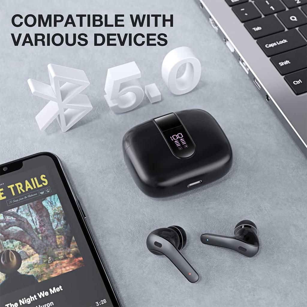 TWS 5.0 Bluetooth-наушники True Wireless Earbuds IPX5 Водонепроницаемые с чехлом для беспроводной зарядки Гарнитура с активным шумоподавлением
