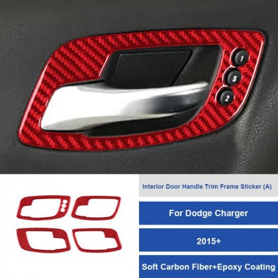 4x Red Carbon Fiber Car Inner Door Handel Bowl Sticker For Dodge Charger 2015-22