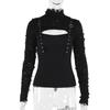 Футболка AltGoth Streetwear Gothic для женщин Y2k E-girl Cyber Punk с дырками на рукавах, лоскутное шитье, ажурная футболка с длинным рукавом, укороченная футболка Femme