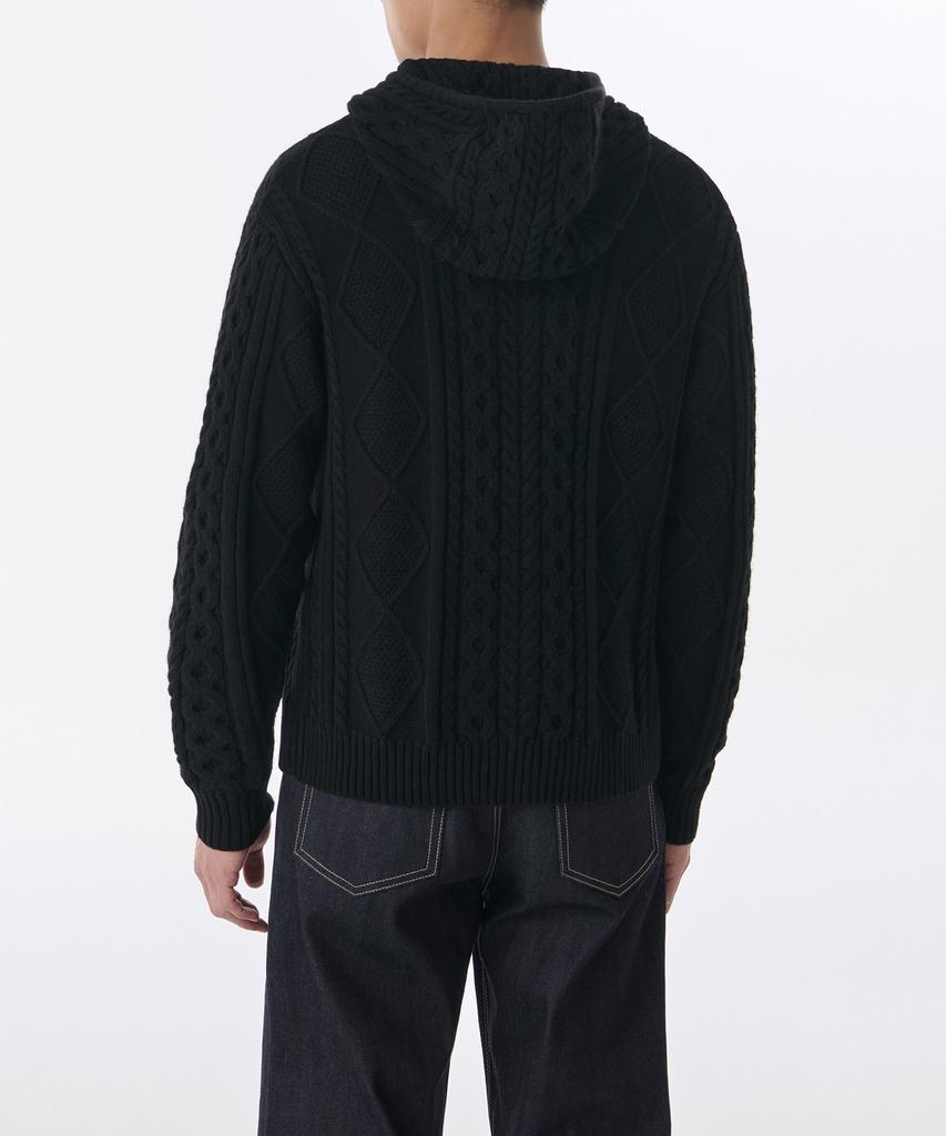 Musinsa Standard Aran Cable Knit Hooded Zip-Up [Black]