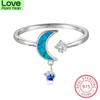 Cute Small Star Moon Ring 925 Sterling Silver Rose Gold Blue Fire Opal Rings For Women Blue Stone Dangle Wedding Thin Ring Band