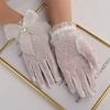 Женские гибкие аксессуары Свадебные жемчуга Белые перчатки Кружевные перчатки с бантом Свадебные варежки Оборки