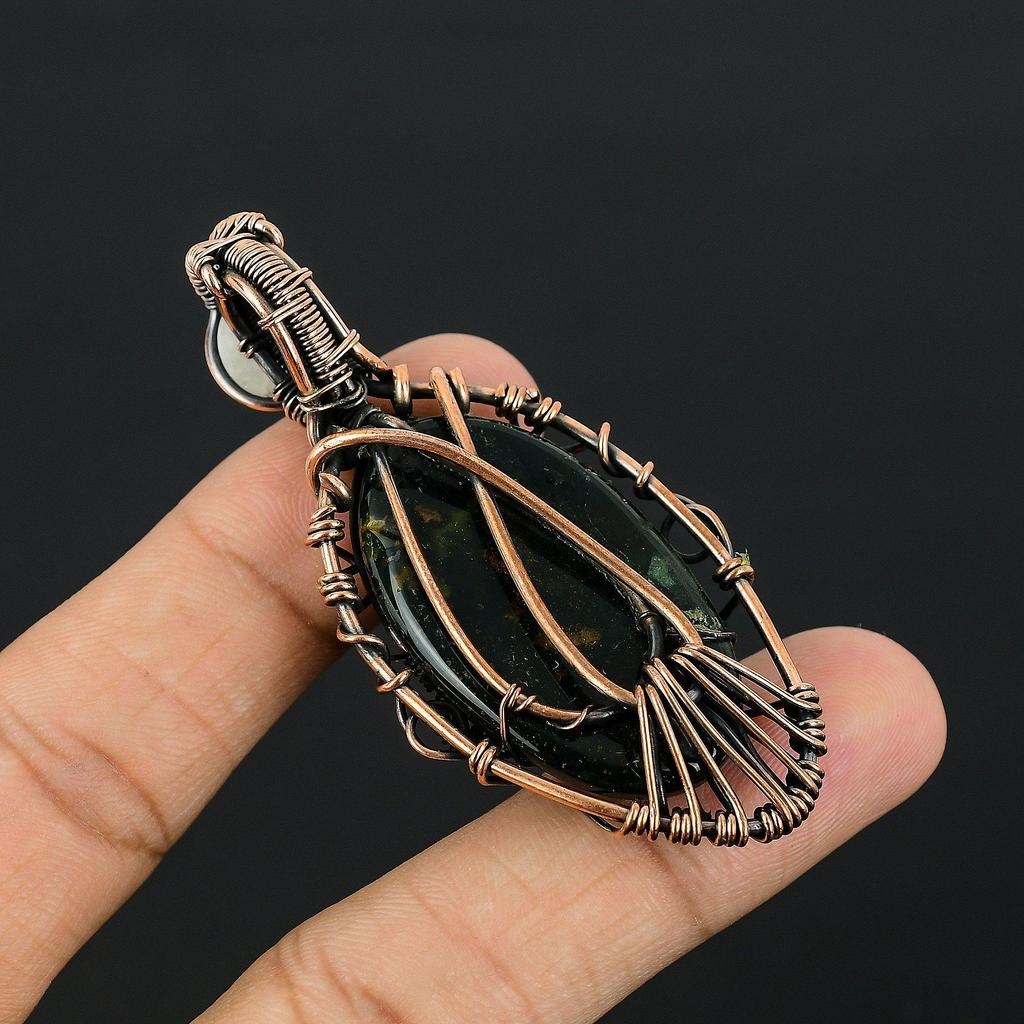 Bloodstone & Rainbow Moonstone 999 Copper Wire Wrapped Pendant Handmade Gemstone Jewelry, Gifts For Wife Brand New Pendant