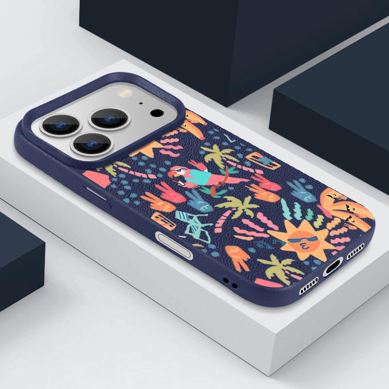 Для чехла iPhone 17 Pro Max Роскошный красочный мультяшный узор Кожаная текстура Силиконовая накладка Для iPhone 16 Pro Max 15 14 13 12 11 16E Air