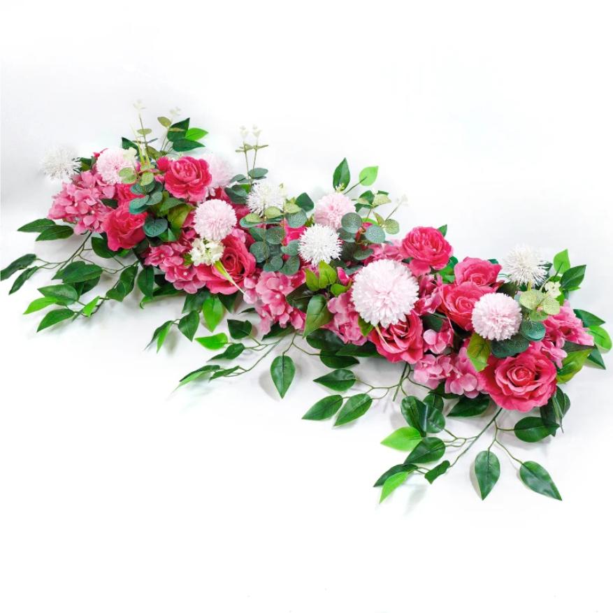 100cm Luxury White Rose Artificial Flower Row Wedding Table Centerpiece Flowers Backdrop Wall Arches Decor Party Stage Floral