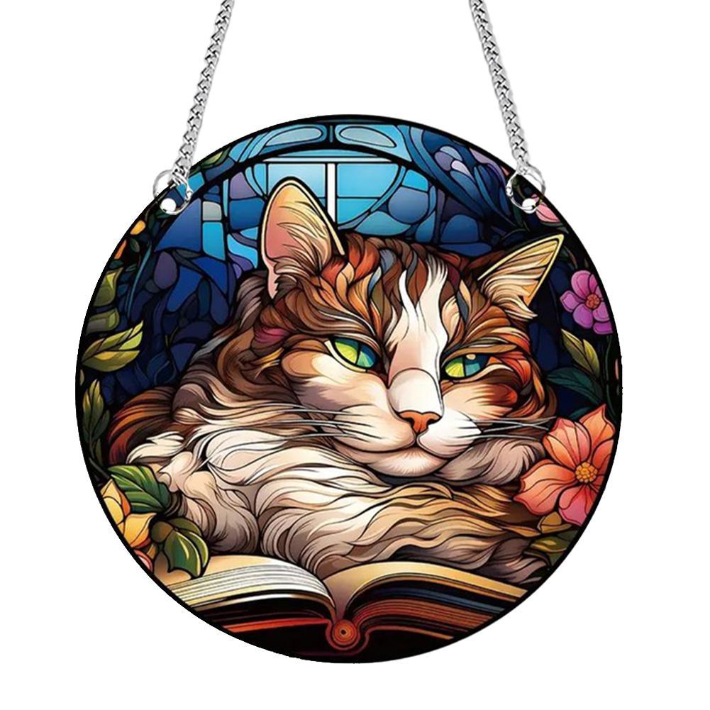 Панель для украшения дома «Ловец солнца» Водонепроницаемая акриловая оконная панель Подвесная книга-ловец солнца и кошка Витражное стекло «Древо жизни»