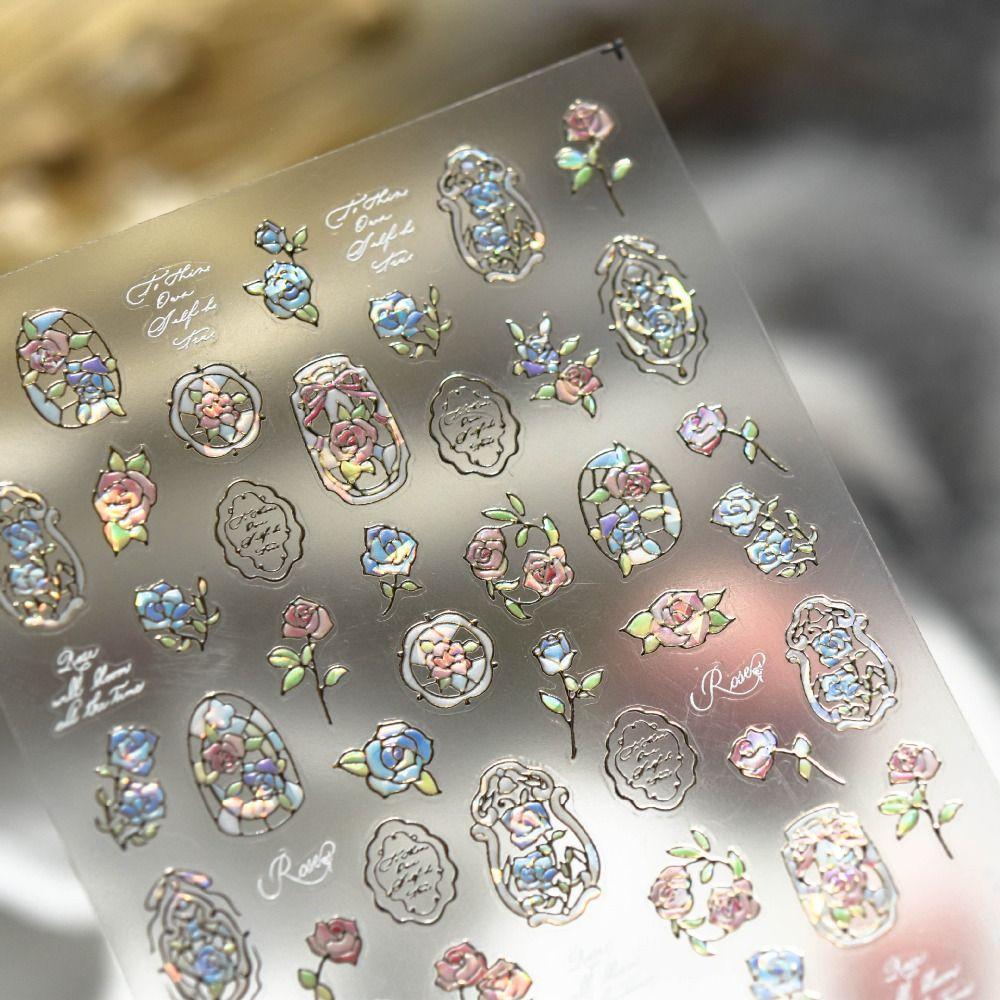 Self Adhesive Flower Nail Stickers 5D Nail Decals DIY Shell Light Nail Stickers  Women