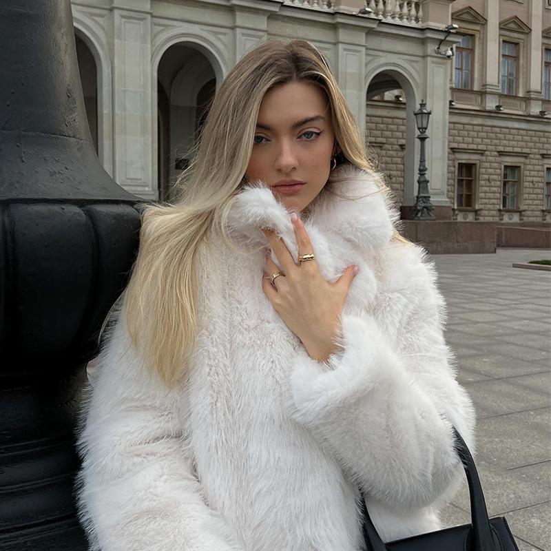 Осенне-зимнее Новое Женское Пальто из Искусственного Меха Средней Длины Однотонное Теплое Ветрозащитное