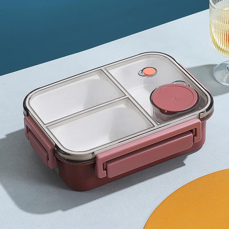 Ланч-бокс для детей, пластиковый портативный контейнер для бенто для микроволновой печи с посудой, соусницей, герметичными контейнерами для хранения продуктов, отсеком