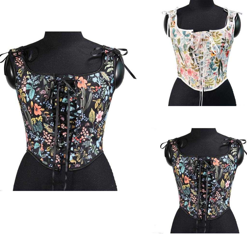 Women's Vest Printed Bra Retro Front Strap U-neck Leaf Print