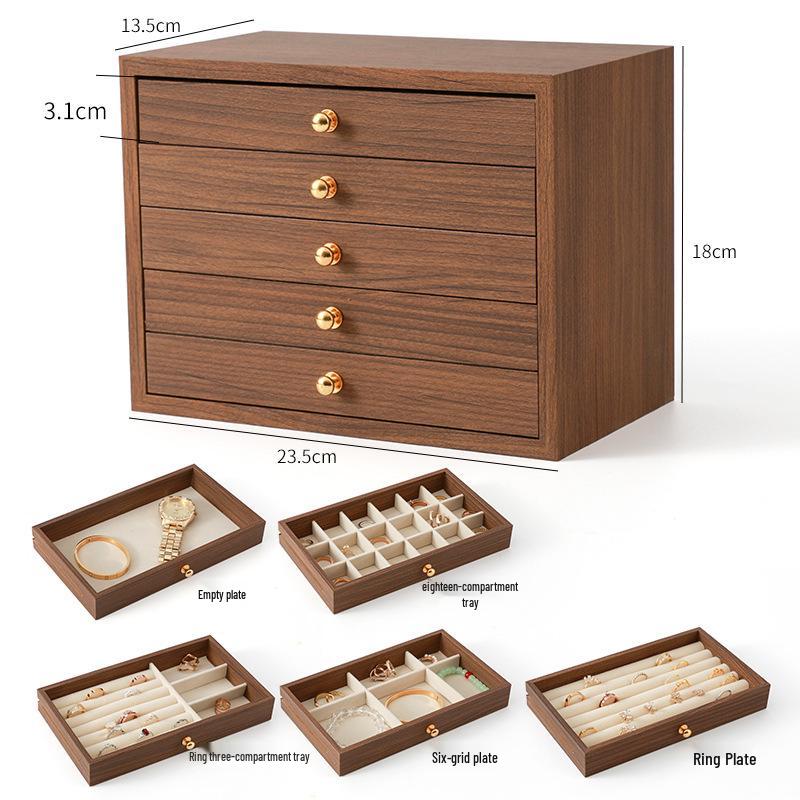 Элегантная многоуровневая деревянная шкатулка для украшений с большим отделением для ожерелий, браслетов и колец