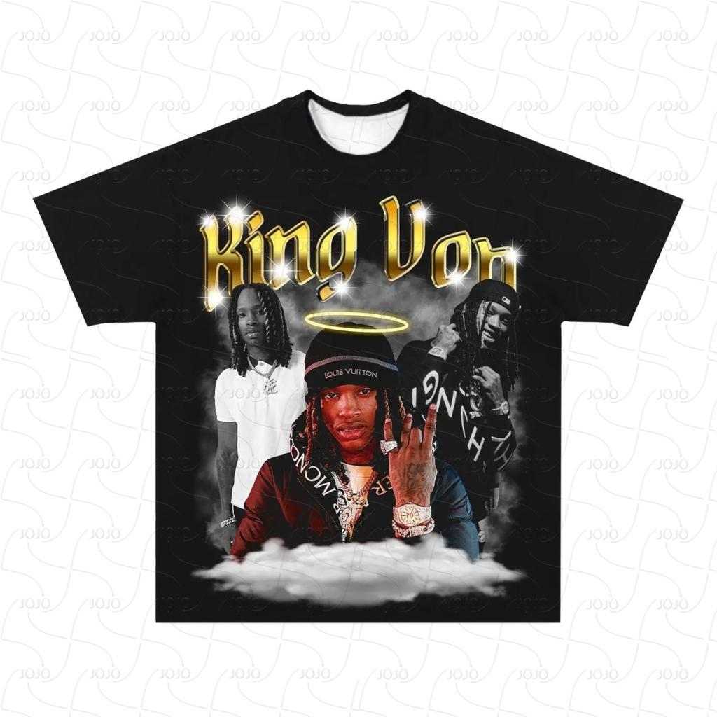 Rapper KING VON Retro Graphic T Shirt Men's Hip Hop Clothing T-Shirts Y2k Unisex Fashion Oversized Ghetto Gangster Top