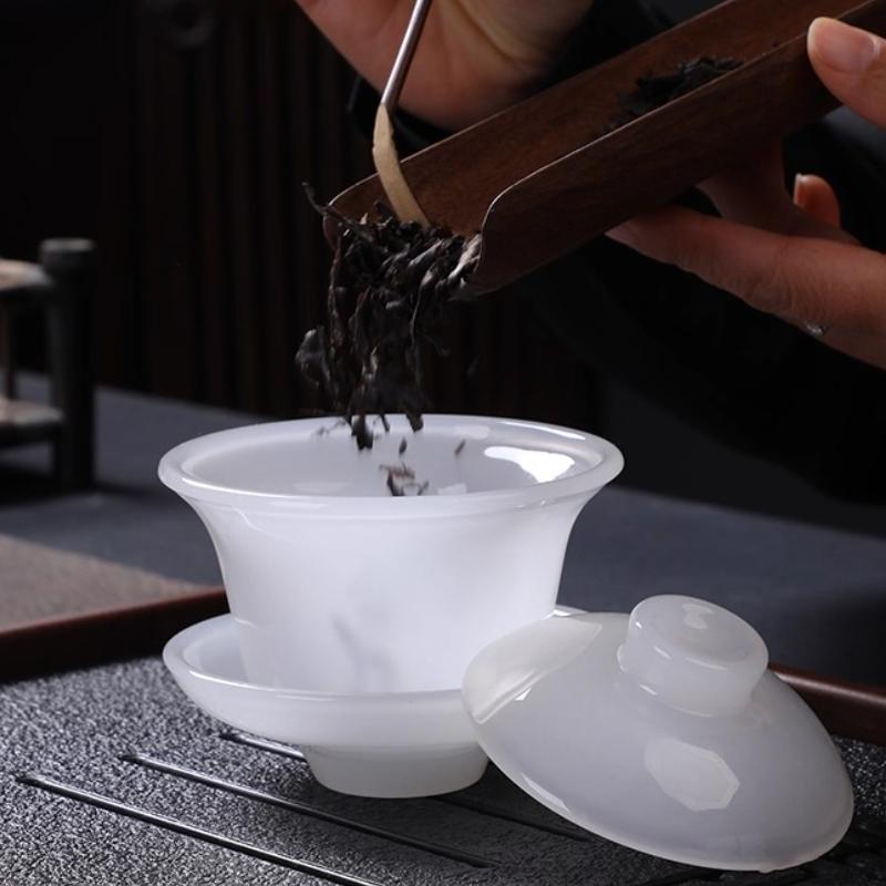 Легкая роскошь глазурованная чаша-крышка три таланта белый нефрит домашний набор для кунг-фу чая офисная встреча подарок для гостя нефритовый фарфор