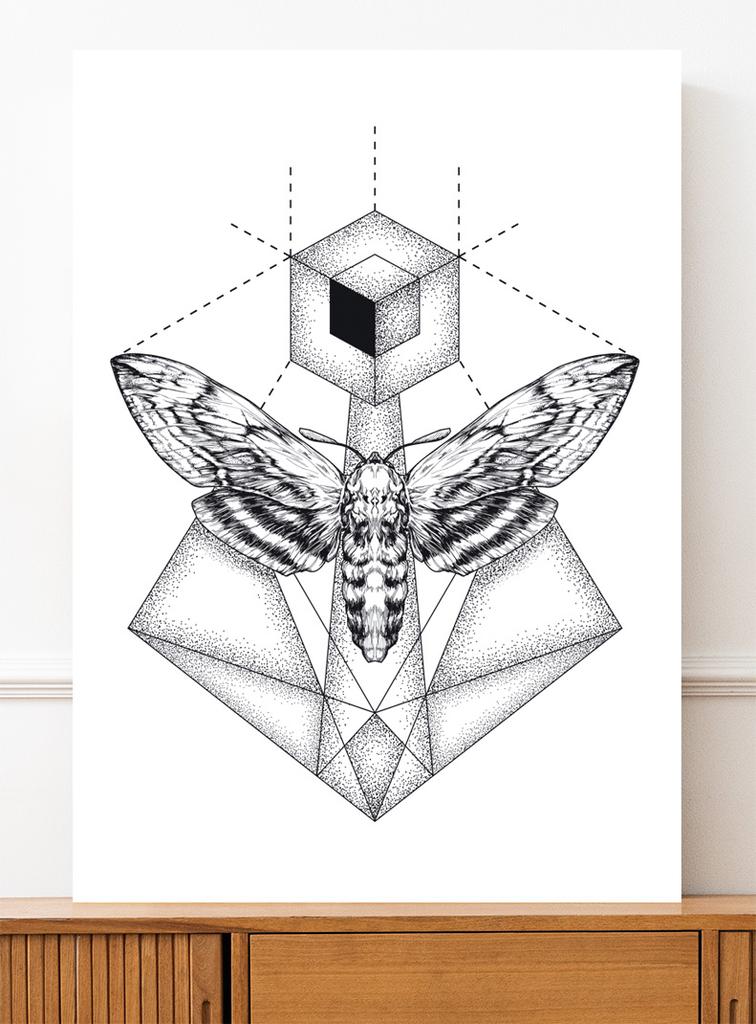 Plakat ćma motyl geometryczny dotwork
